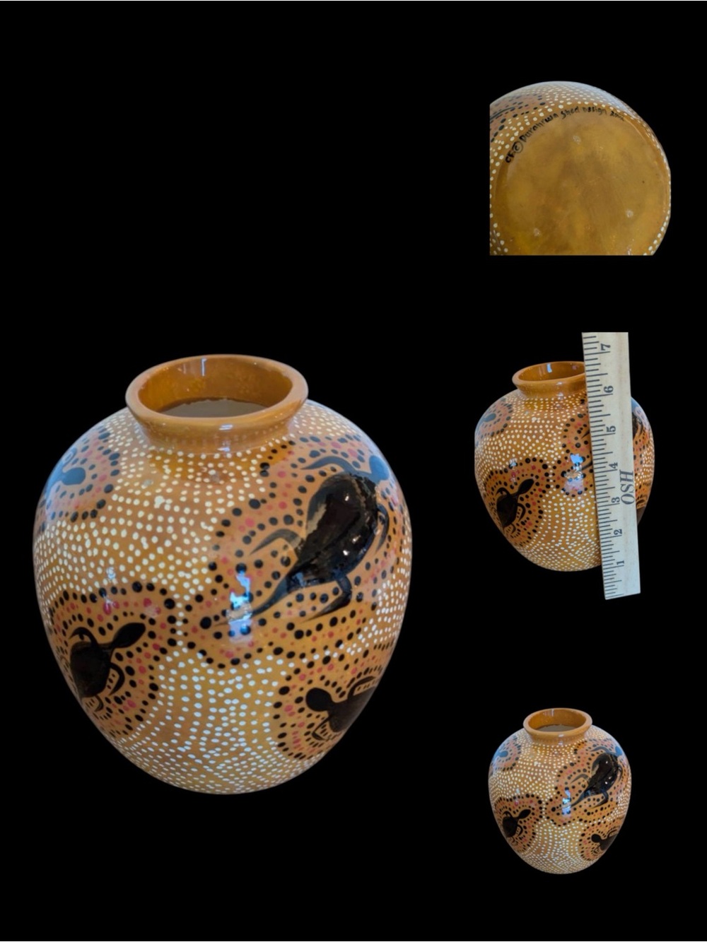 Vintage 2004 Australian Aboriginal Art Pottery Vase - Durahrwa Shed Designs